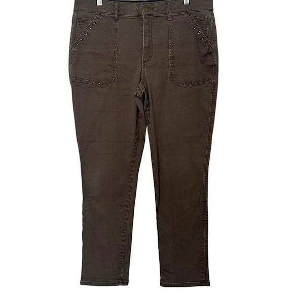 Democracy Ab Technology "Ab"solution Dark Brown Stud Skinny Pants Plus 16 - Picture 1 of 5
